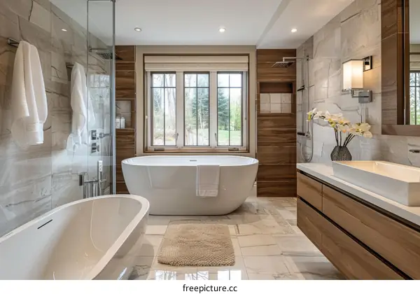 Modern Luxurious Bathroom with Freestanding Tub