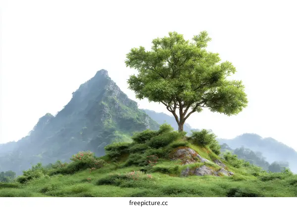 Majestic Mountain Landscape with Solitary Tree