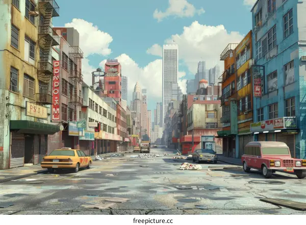 Abandoned City Street Scene with Cars