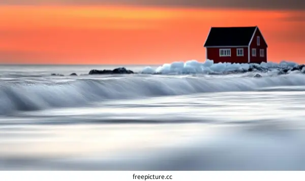 Coastal Red House at Sunrise