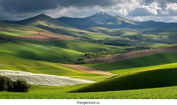 Picturesque Rolling Hillscape Under Dramatic Sky