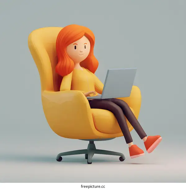 Woman sitting in chair working on laptop