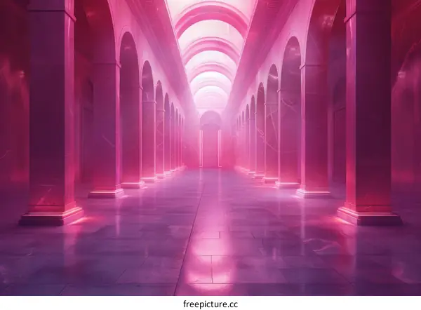 Neon Pink Architectural Hallway Illustration