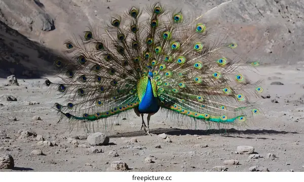 Peacock in Desert Landscape Majestic Display