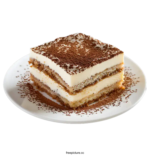 [Transparent Background PNG]Tiramisu on a white plate