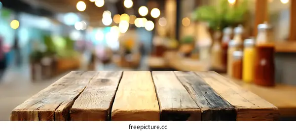 Rustic Wooden Tabletop in Cafe Setting