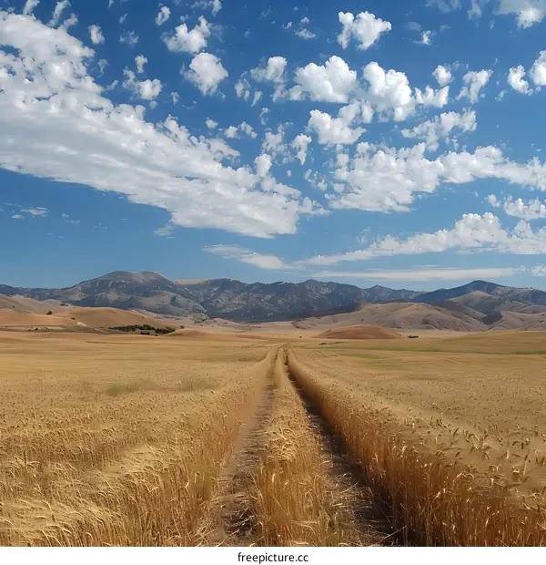 Countryside farm field with mountain range in the distance