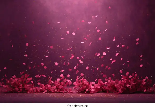 Romantic Pink Petals Falling on a Purple Background