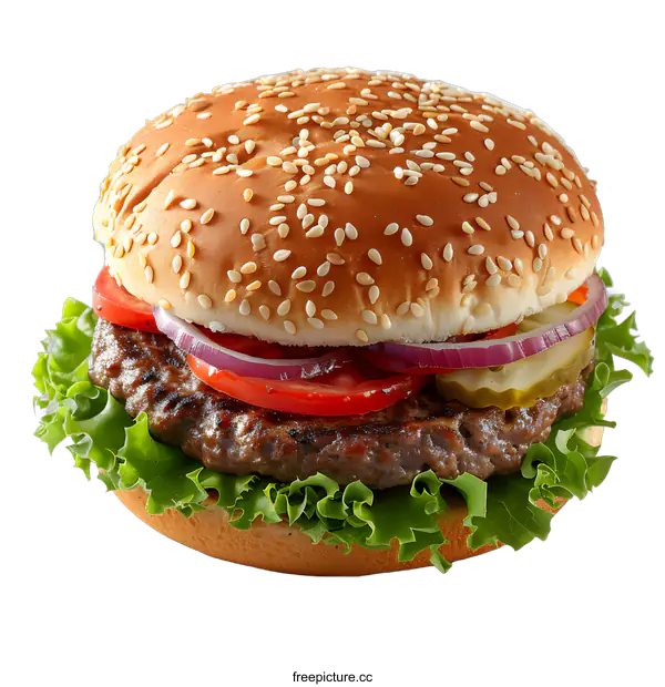 [Transparent Background PNG]yummy hamburger with fresh ingredients