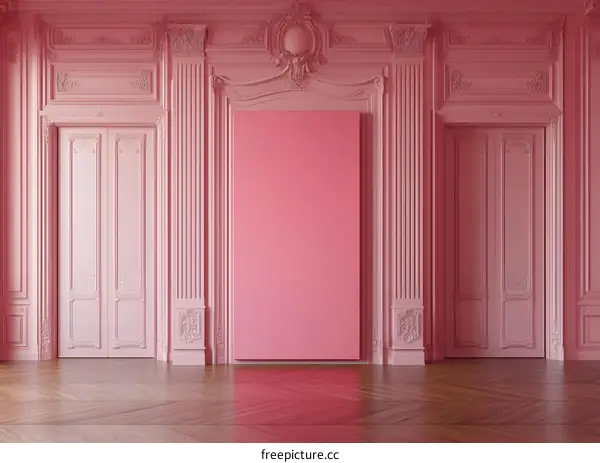 Pink Room Interior With Large Canvas and Ornate Doors