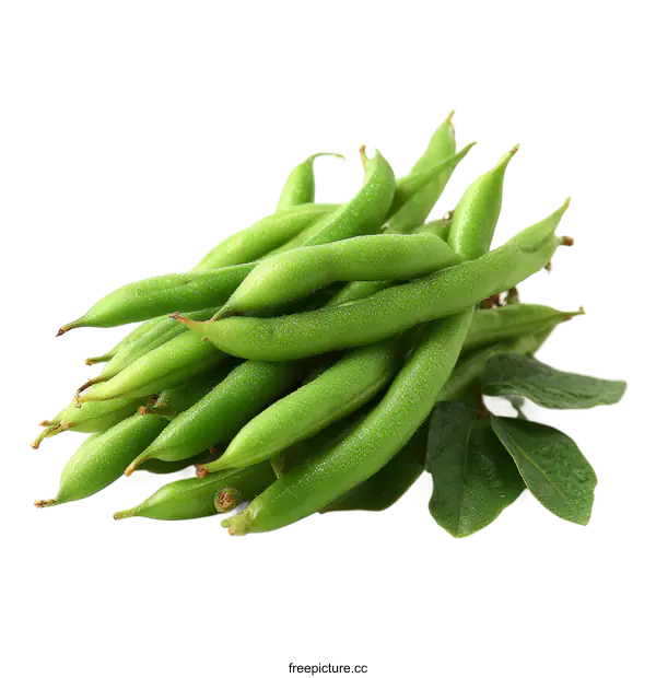 [Transparent Background PNG]Fresh Green Beans with Leaves Close-up