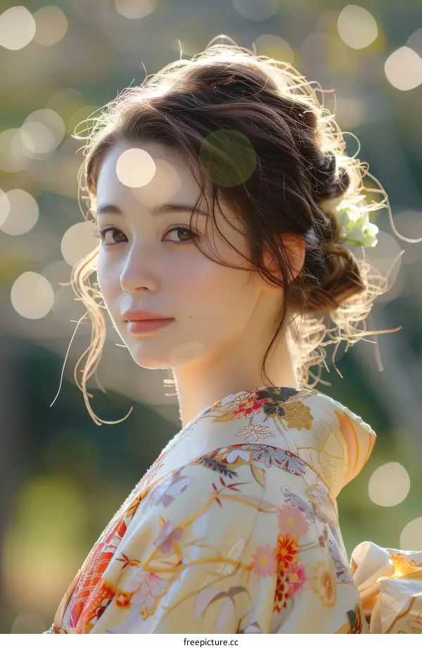Portrait of a beautiful Japanese woman in traditional kimono