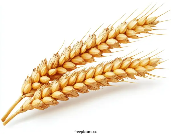 Golden Wheat Ears Isolated on White Background