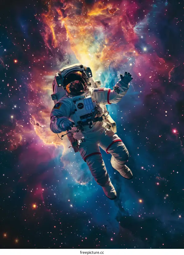 Astronaut in spacesuit floating in the vastness of space
