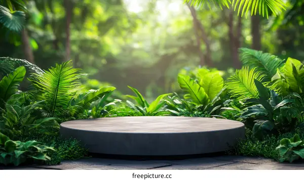 Empty Display Podium in Lush Green Jungle Setting