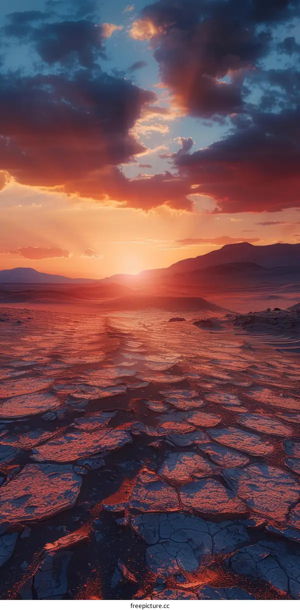 Arid Desert Landscape with Sunset and Clouds