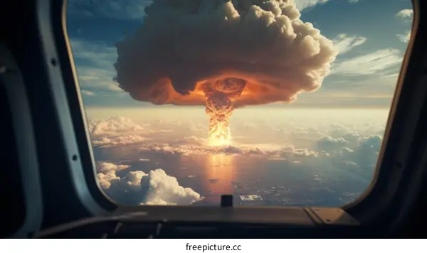 A nuclear explosion seen from the cockpit of an airplane