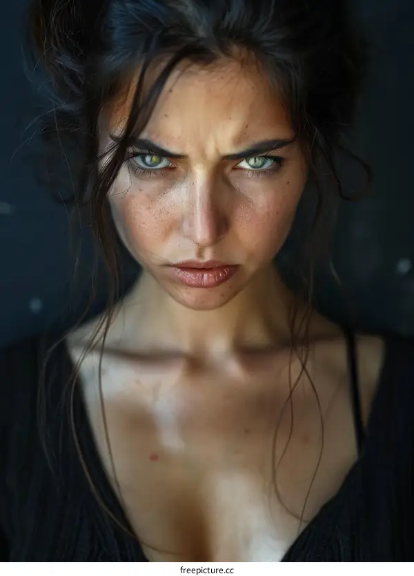 Close-up Portrait of a Woman with Intense Expression