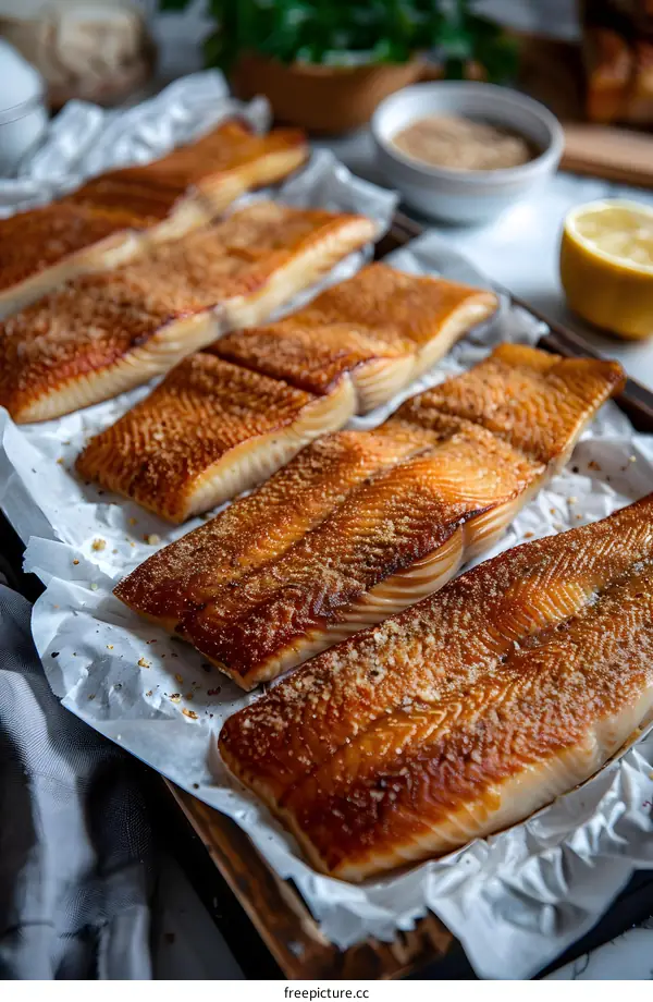 Hot smoked salmon with lemon and herbs