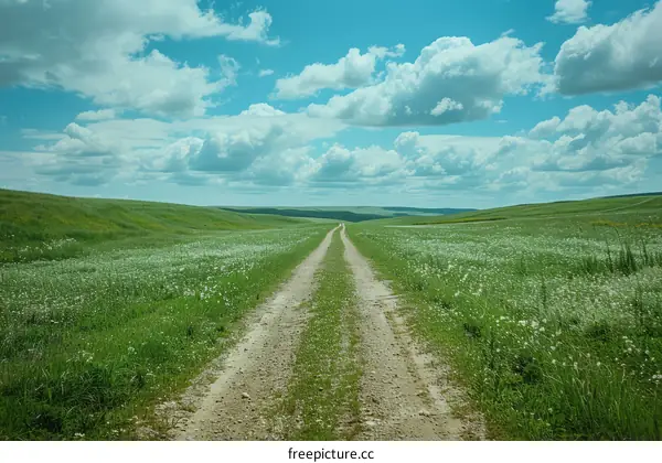 Dirt Road Leading Through a Verdant Meadow