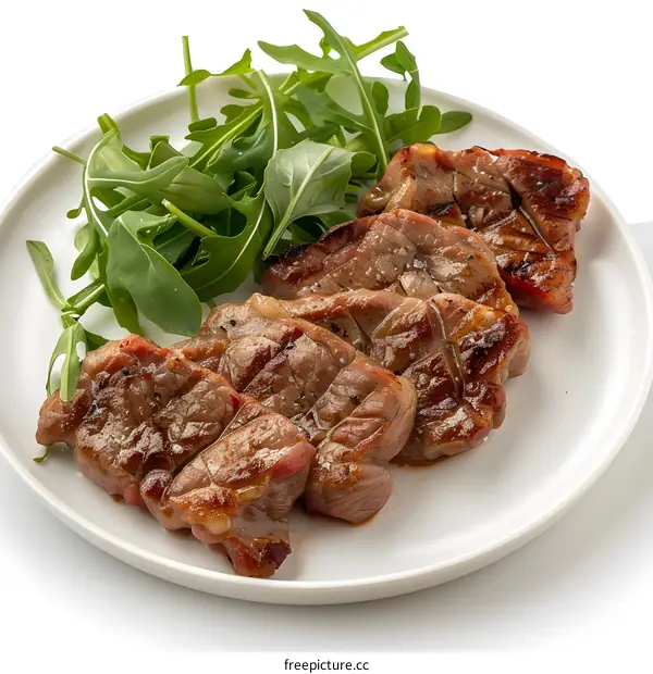 Grilled beef with arugula on a plate