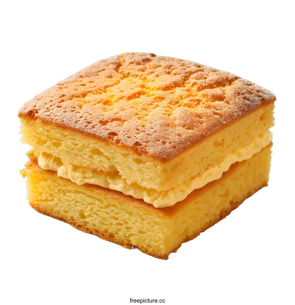 [Transparent Background PNG]Slice of sponge cake with cream filling