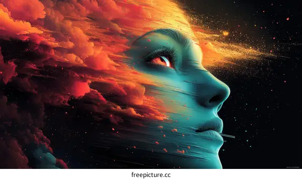 Abstract Portrait of a Woman with Abstract Clouds