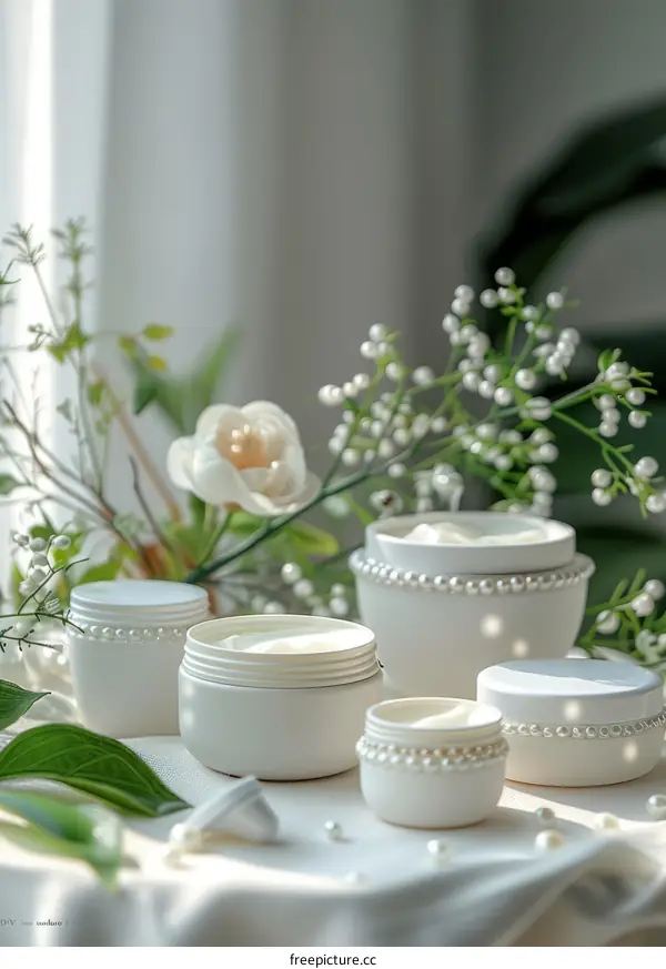 White Vase with Pearls and Flowers Still Life