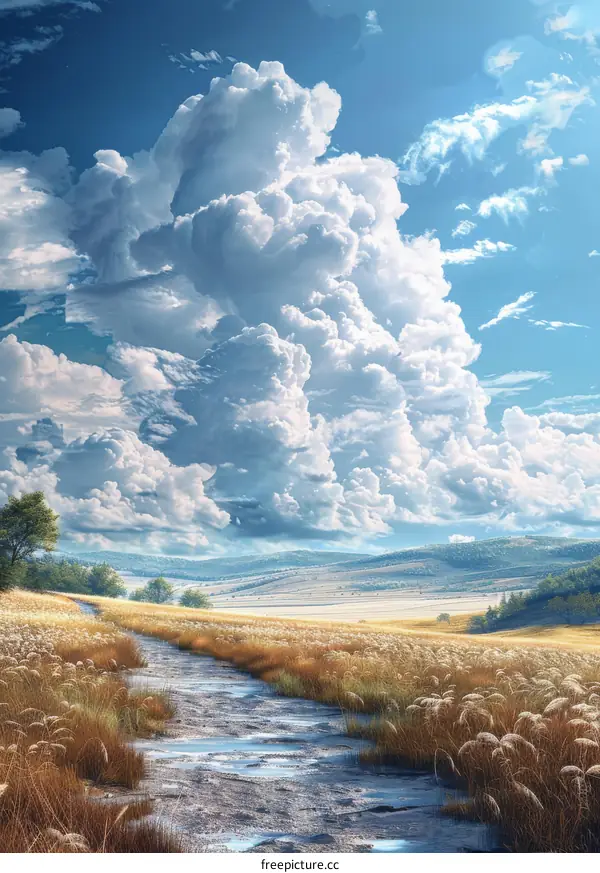 Golden Prairie River Under Expansive Sky