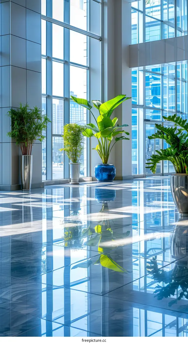 Blue and green plants in the office