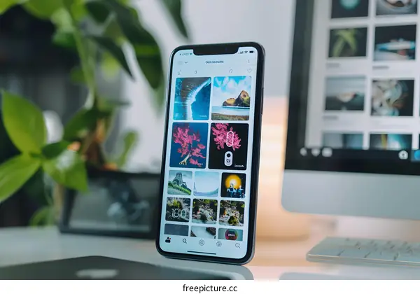 Smartphone Displaying Pictures on Social Media