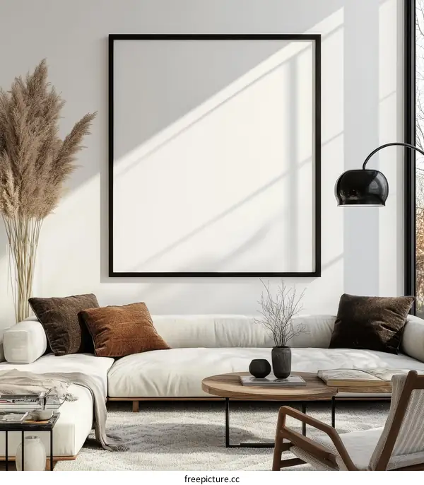 Modern Minimalist Living Room Mockup with Empty Frame