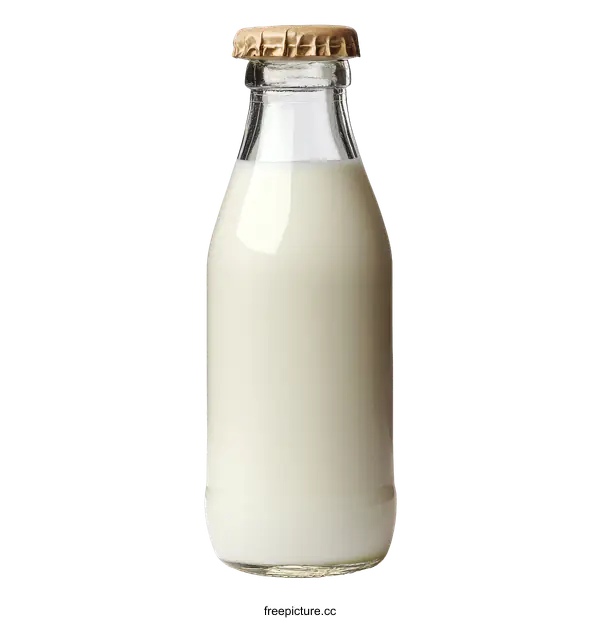 [Transparent Background PNG]Glass Milk Bottle with a Light Brown Lid