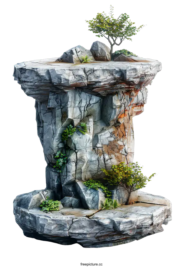[Transparent Background PNG]Isolated Stone Podium with Trees and Plants