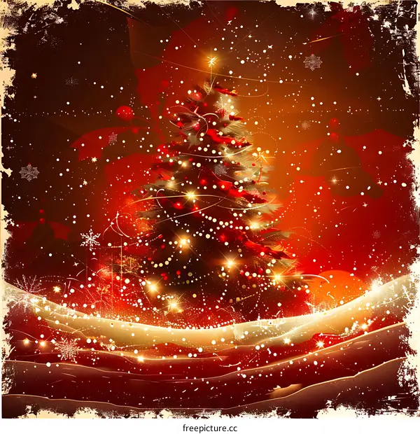Christmas Tree with Glowing Lights and Snow