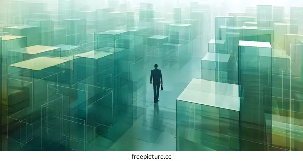 Businessman Walking in Glass Maze