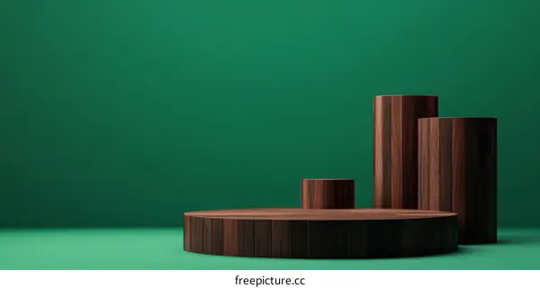 Wooden Display Podiums Against Green Background