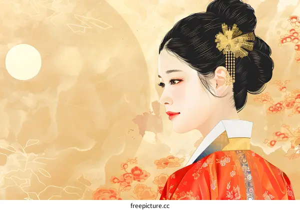 A beautiful illustration of a Korean woman in traditional dress