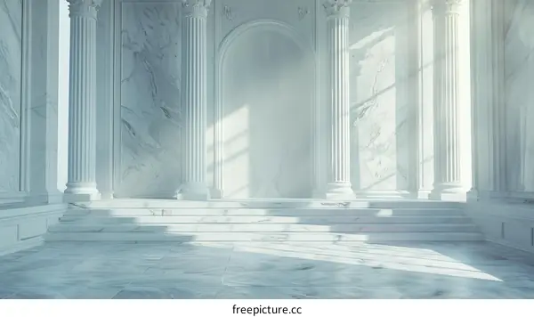 Empty Classic Interior Room with Marble Columns and Sunlight
