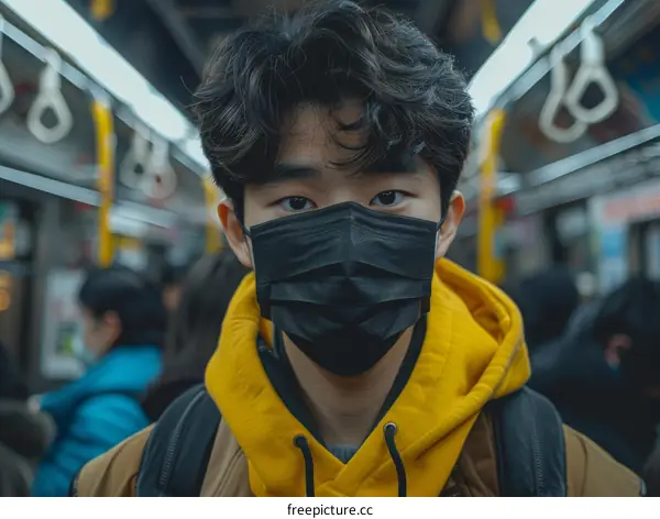Portrait of a young Asian man wearing a black mask