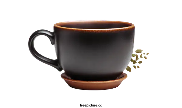 [Transparent Background PNG]Dark Brown Ceramic Coffee Cup with Saucer
