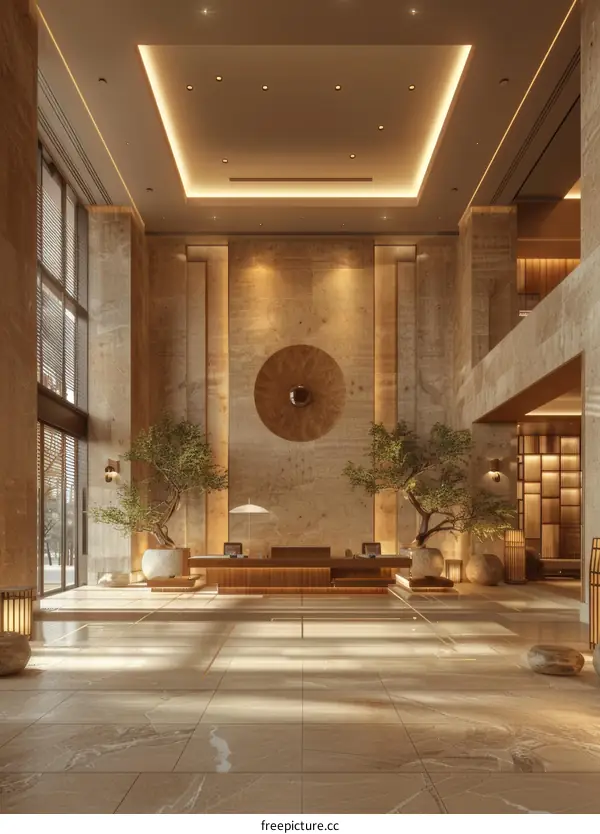 Modern Empty Hotel Lobby Interior Design with Reception Desk