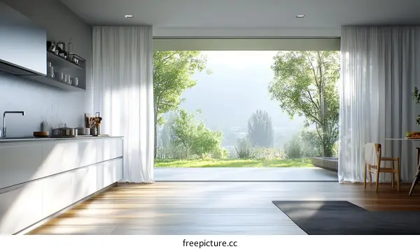 Modern Kitchen with Panoramic Garden View
