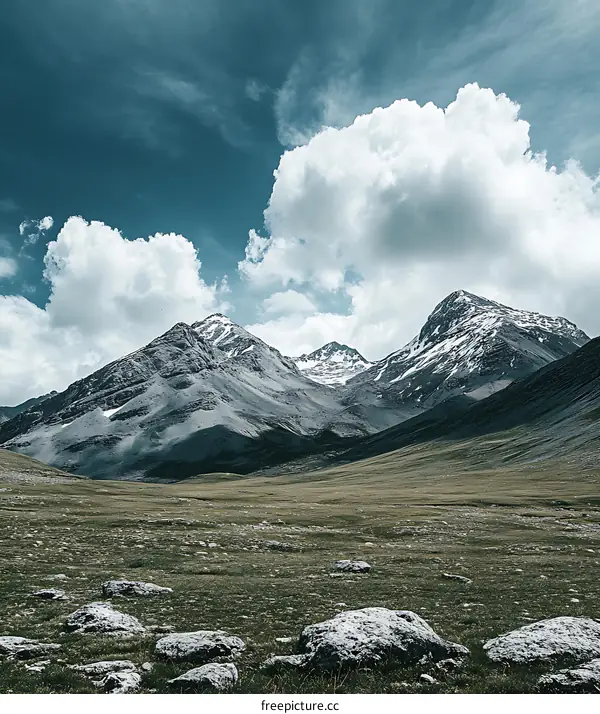 Mountain Range With Clouds and Green Grass