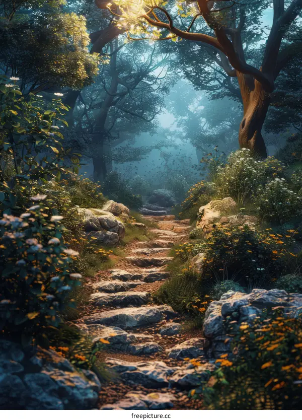 Enchanted Forest Path with Glowing Mushrooms