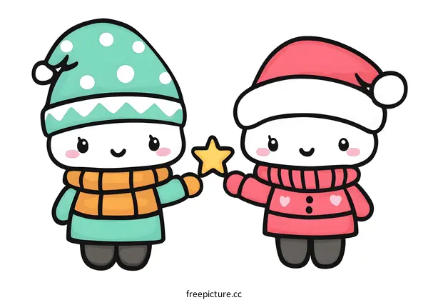 Cute Cartoon Illustration Of Two Winter Friends
