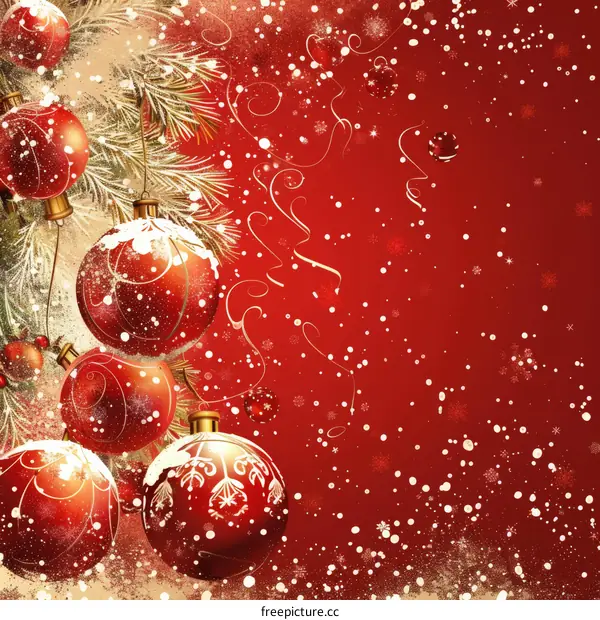 Christmas Tree Branch Decorated with Red Ornaments
