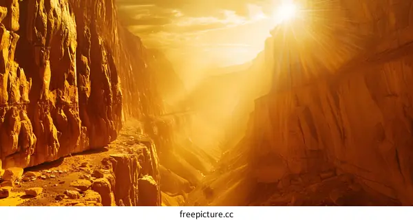 Golden Canyon with a Bright Sun Shining