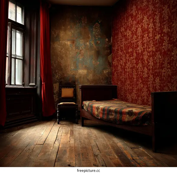 Vintage Abandoned Room with Antique Bed