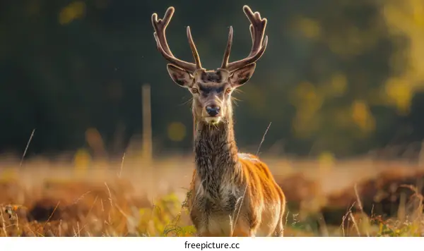 Red Deer Stag Portrait in a Meadow